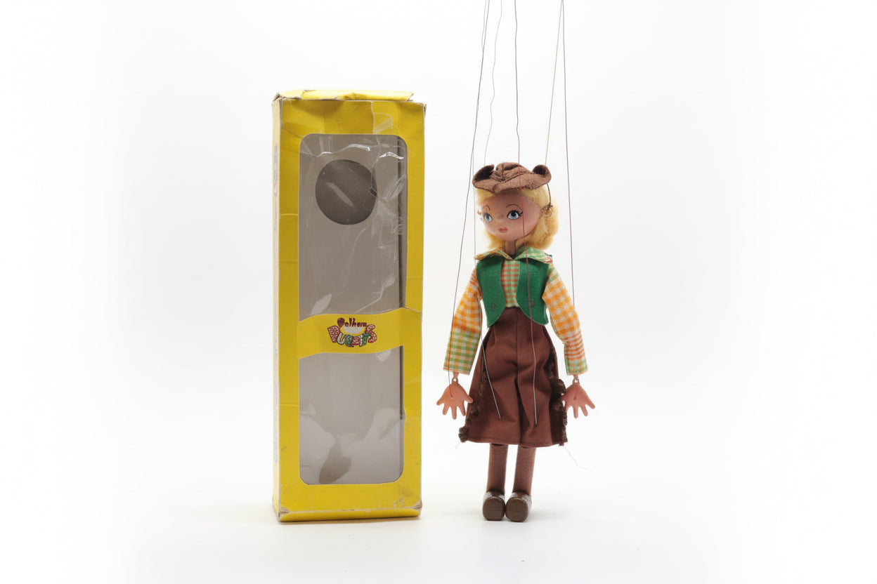 Pelham Puppets Wooden Cowgirl String Puppet SS15 Marlborough Wilts Vintage