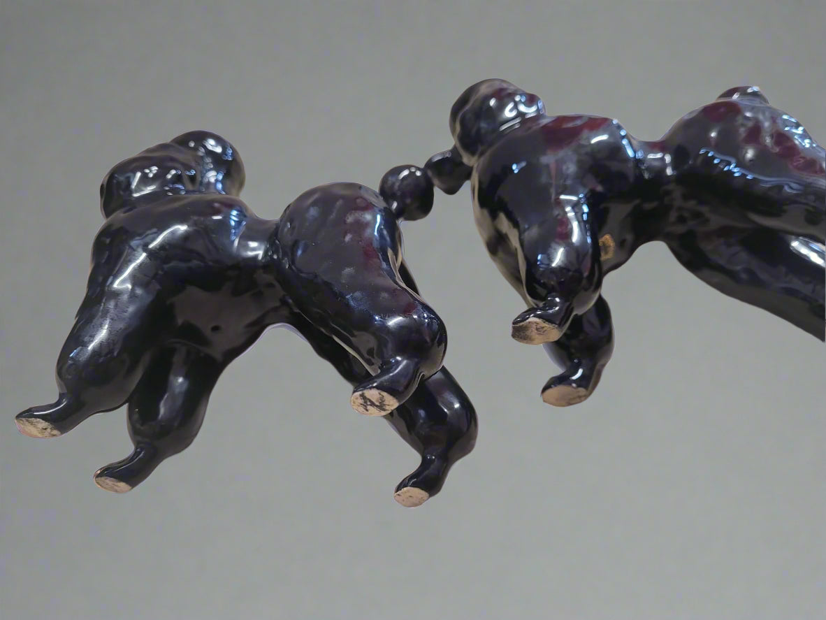 Pair of Large Beswick Poodle Black Gloss