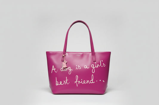 RADLEY Pink 'A dog is a girl's best friend' printed Leather Shoulder Tote Bag with Dust-Bag