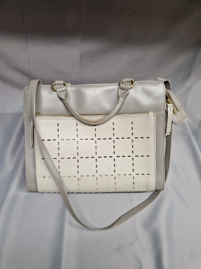 RADLEY Grey Leather Handbag Long-Shoulder Strap Geo Cut-Out - GOOD USED CONDITION