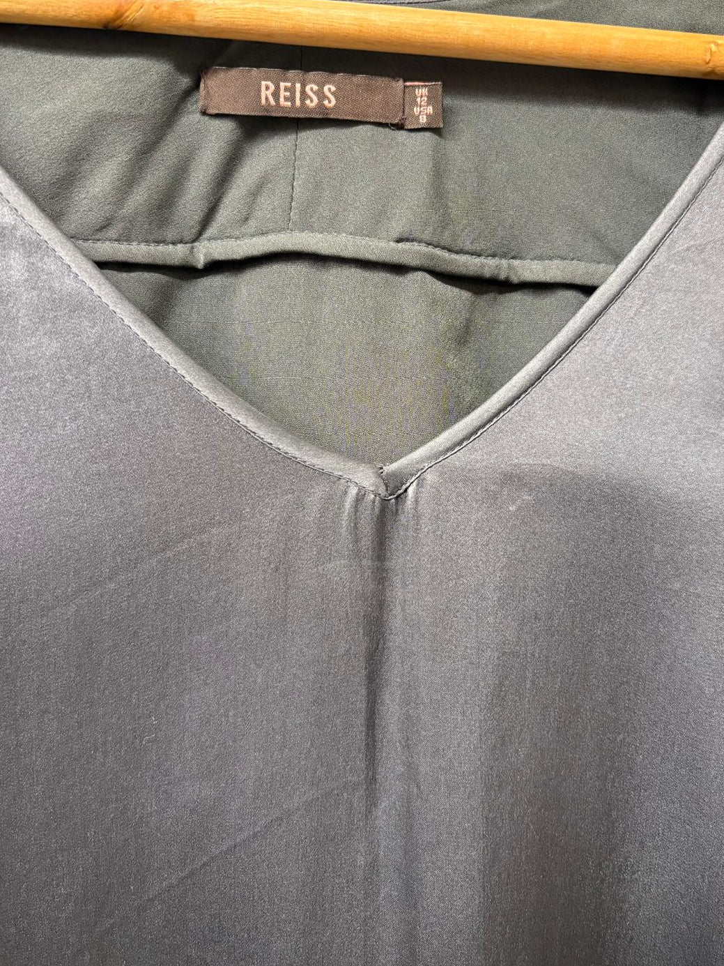 REISS Grey Silk Beaded Dress UK 12 EU 40 Scallop Sleeves - GOOD USED CONDITION