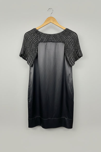 REISS Grey Silk Beaded Dress UK 12 EU 40 Scallop Sleeves - GOOD USED CONDITION