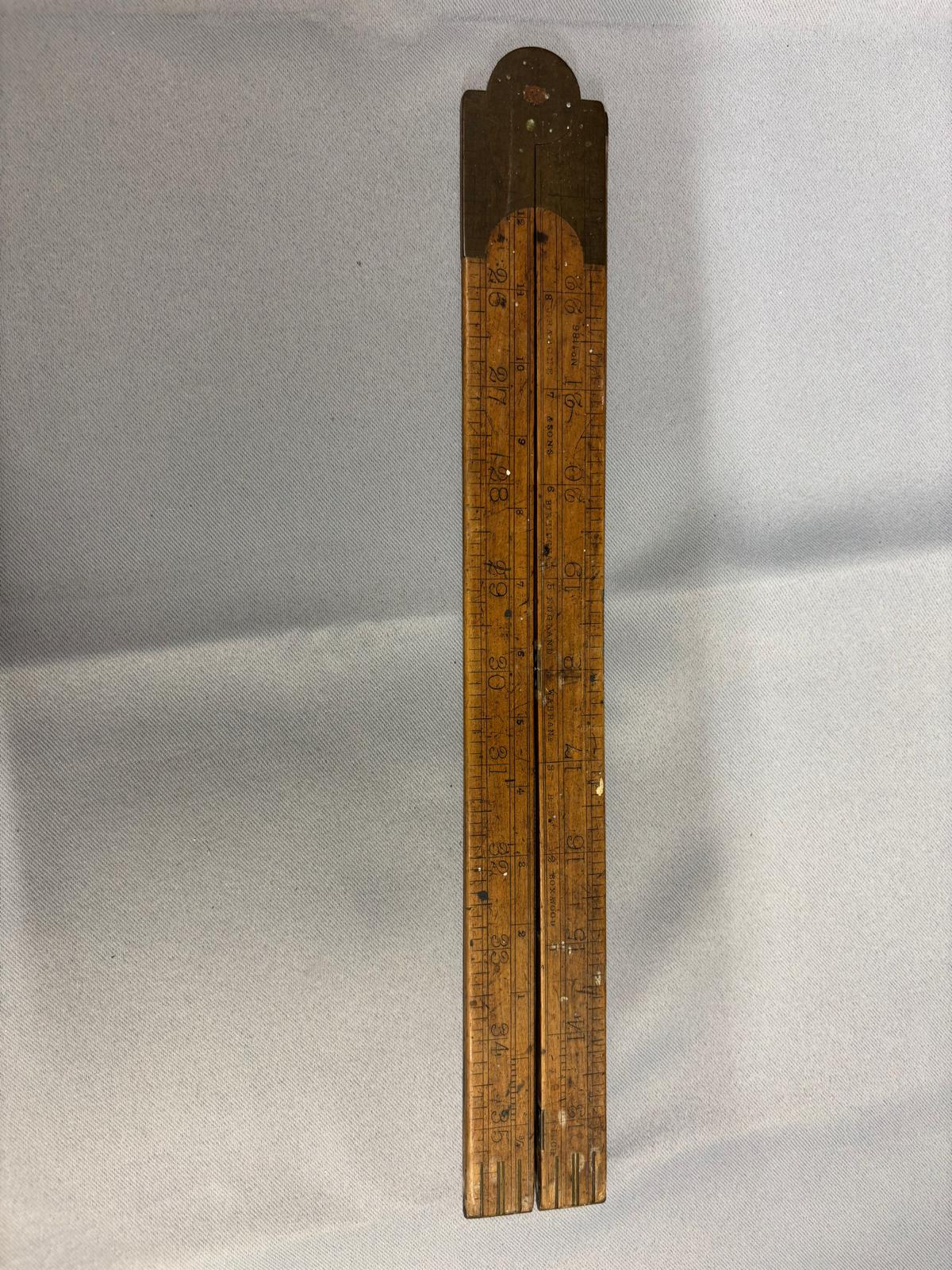 J.Rabone Antique Wooden Boxwood Brass Folding Ruler