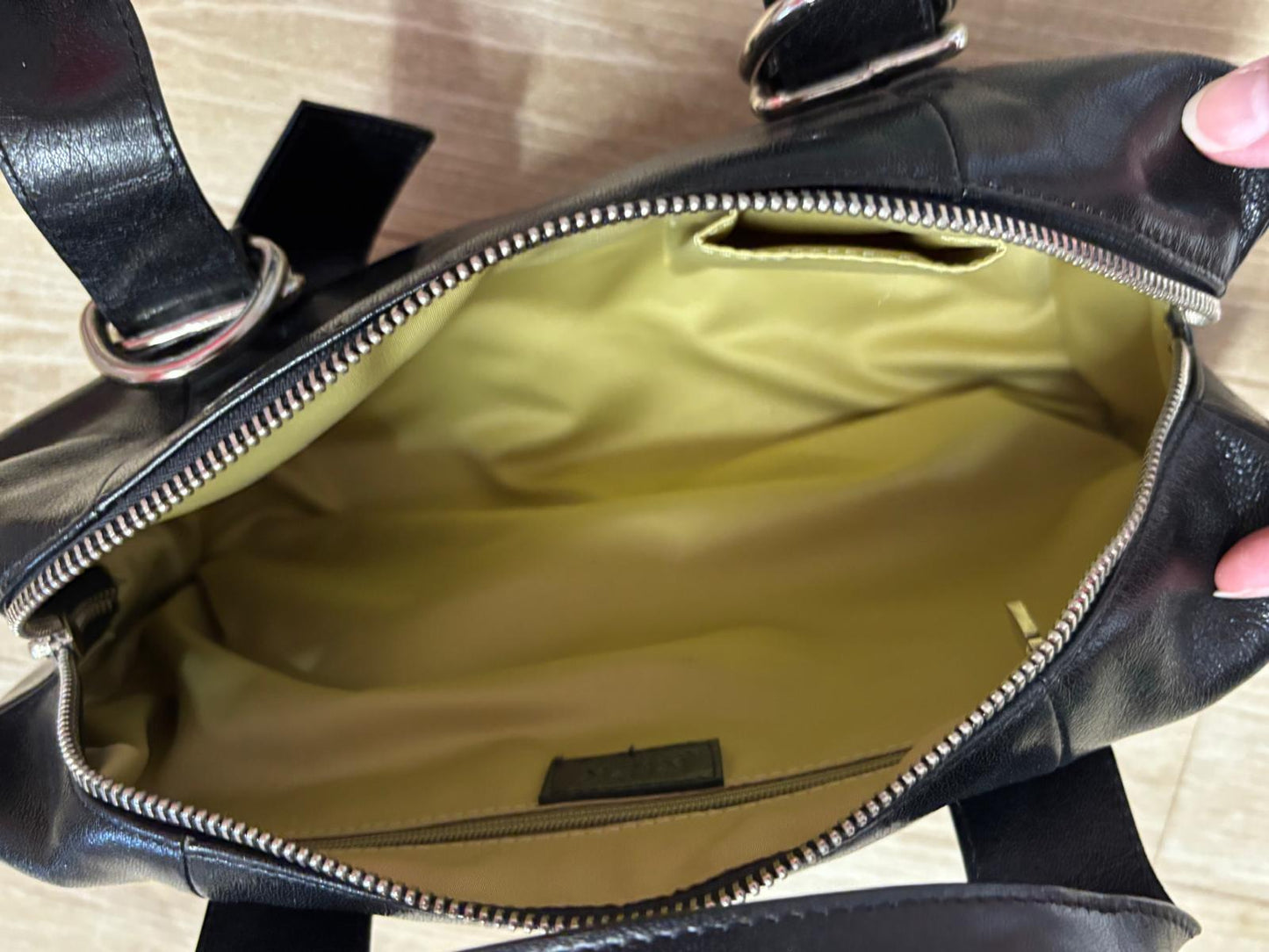 Ri2k Mini Black Leather Handbag Double Top Handles Grab Bag