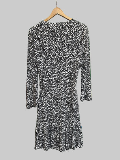 JIGSAW Dress Knee Length Black and White Floral Print UK 14 (USED)
