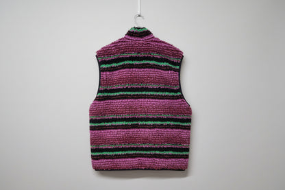 Stussy (XL) Sherpa Gilet Striped Jacket Size Extra Large Purple & Green Fleece Sleeveless - GOOD USED CONDITION