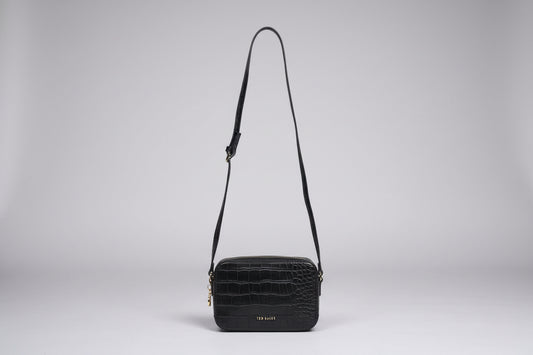 New Ted Baker Black Croc Zipped Gold Hardware Shoulder Cross-Body Bag Handbag