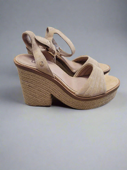 Ugg Beige Suede Sandals Hessian Jute Rope Heels UK 6 EU 39