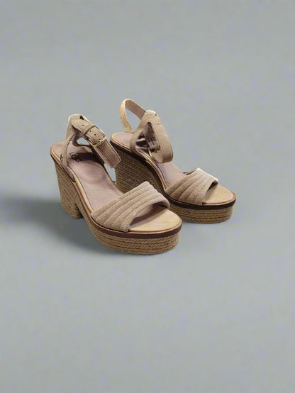 Ugg Beige Suede Sandals Hessian Jute Rope Heels UK 6 EU 39