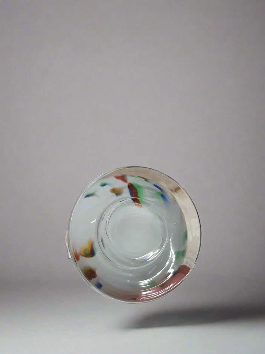 Vintage White Cased Murano Art Glass 11" Footed Vase with Multi Coloured Swirls