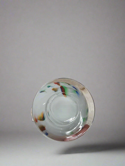 Vintage White Cased Murano Art Glass 11" Footed Vase with Multi Coloured Swirls