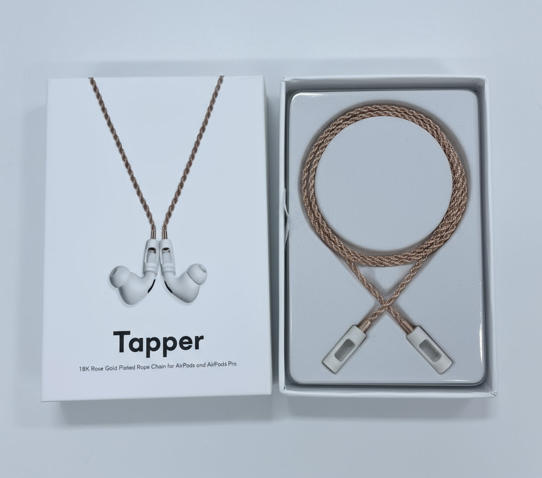 NEW Tapper Brand Air-Pods/Pro Headphones 18K Rose Gold Plated Strap/Wire In Box