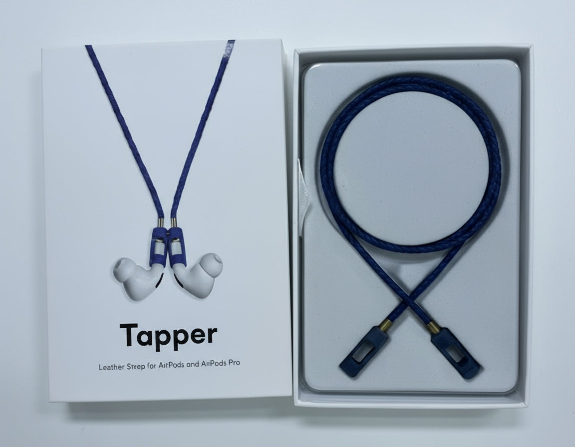 NEW Tapper Brand Air-Pods/Pro Headphones Blue Leather Woven Strap/Wire In Box