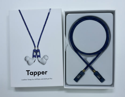 NEW Tapper Brand Air-Pods/Pro Headphones Blue Leather Woven Strap/Wire In Box