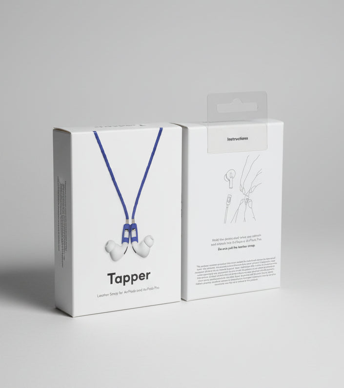 NEW Tapper Brand Air-Pods/Pro Headphones Blue Leather Woven Strap/Wire In Box