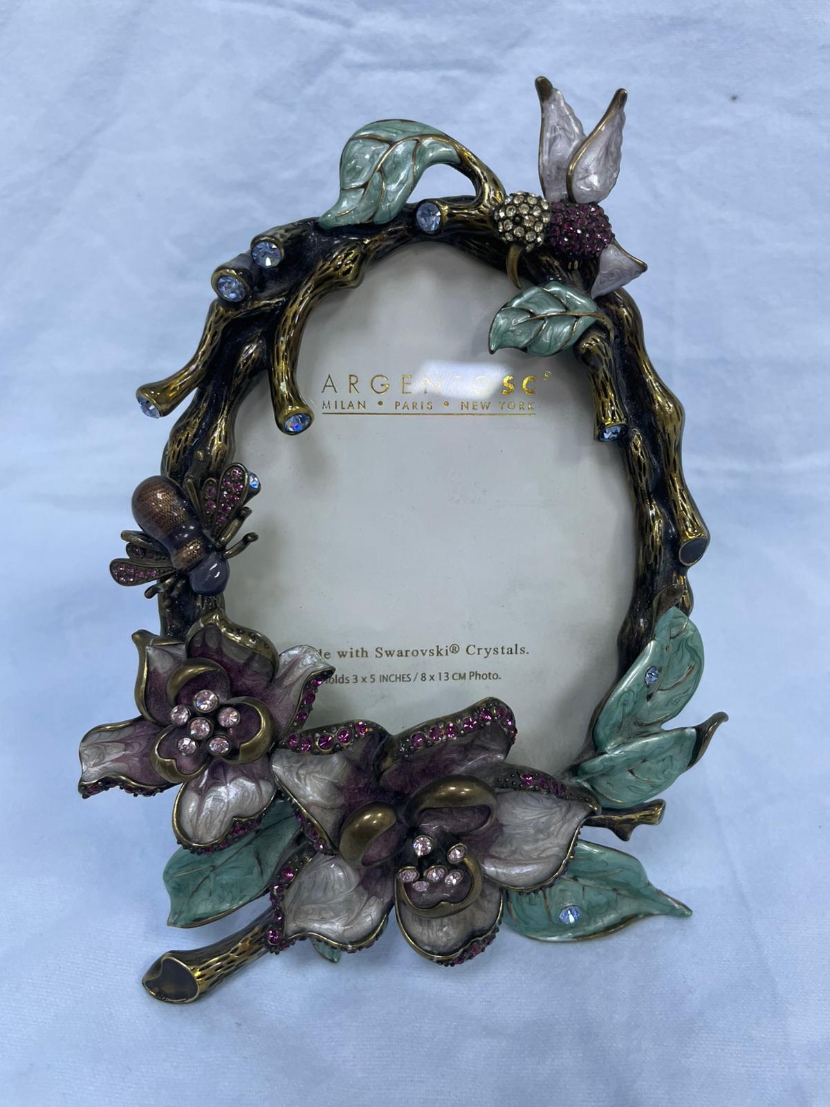 Argento SC Swarovksi Crystal Hummingbird Bee Flower Oval Picture Frame