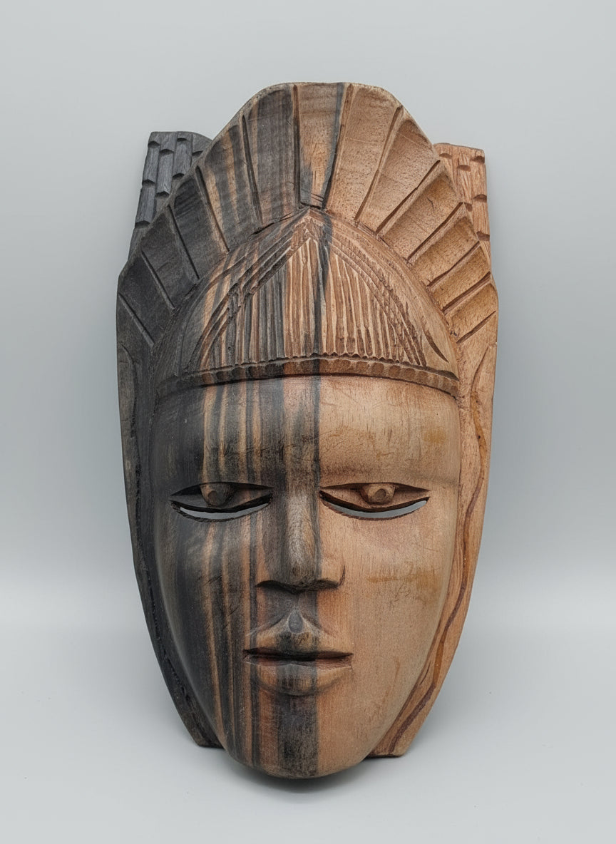 Hand Carved Wood Wall Decor Tribal Mask Man + Woman