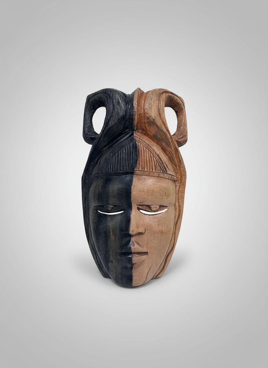 Hand Carved Wood Wall Decor Tribal Mask Man + Woman