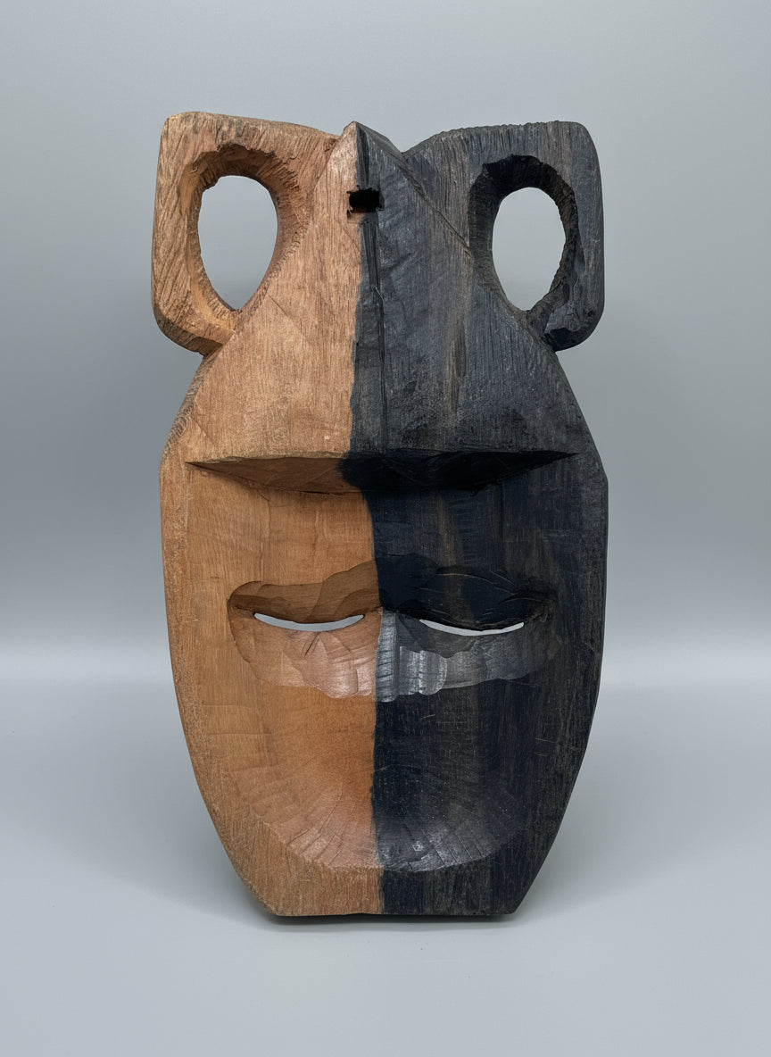 Hand Carved Wood Wall Decor Tribal Mask Man + Woman