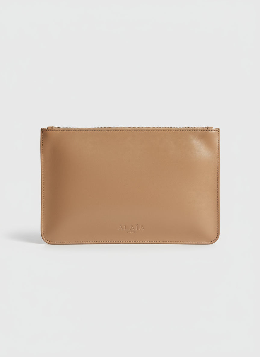 ALAÏA Paris Blush Peach Vegan Leather Zip Top Pouch Purse