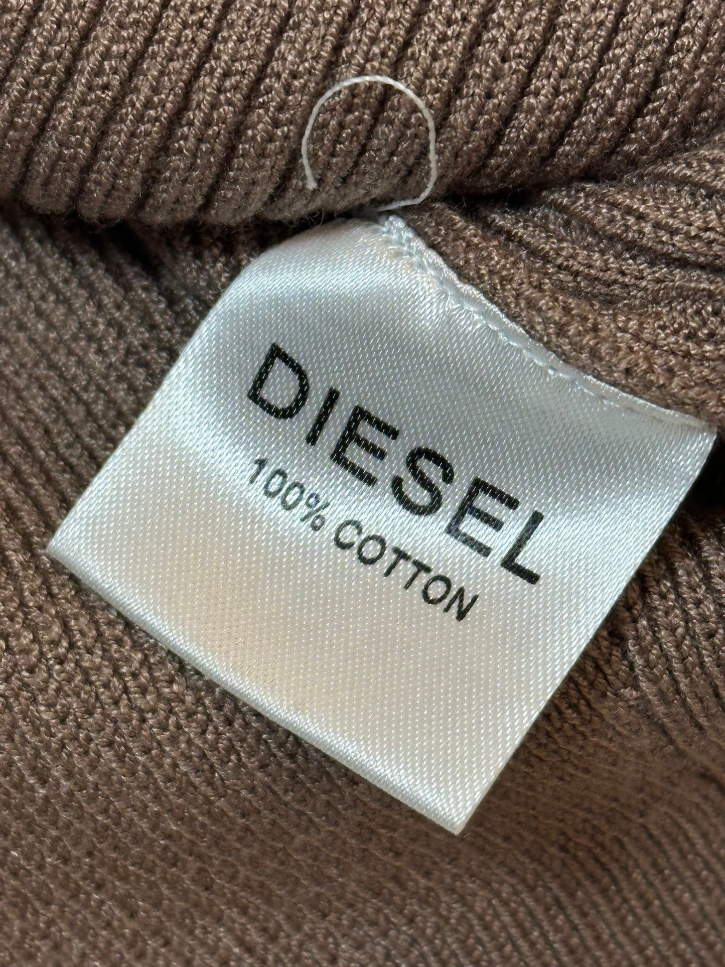 Diesel (S) Brand M-Onerva Tank Top UK 8 Cut Out Knit Vest Logo Plaque Brown