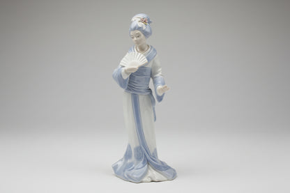 Porcegama Valencia Hand Painted Geisha holding fan  Porcelain Figurine