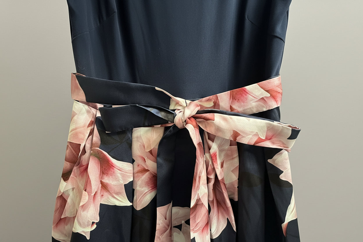 BNWT Gina Bacconi High-Low Dress Navy with Pink Florals UK 16 RRP £250