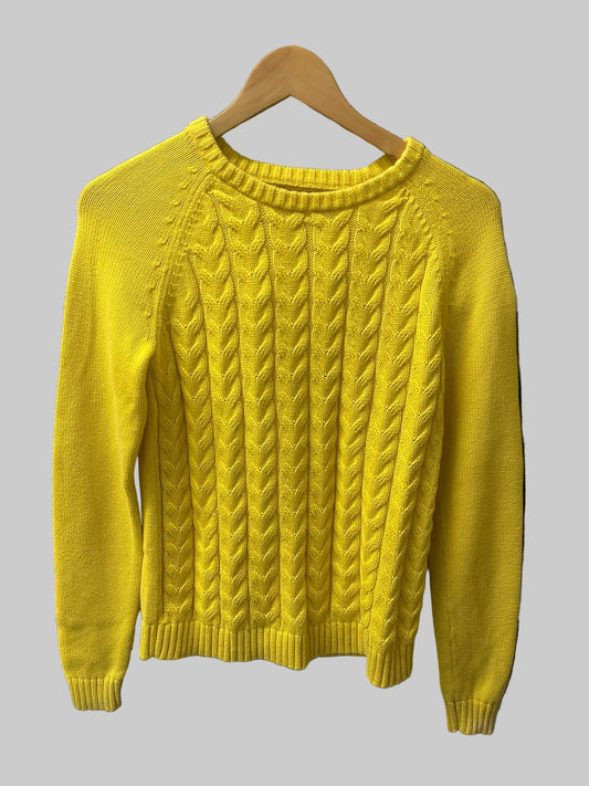 LANDS' END Drifter Yellow Jumper - 100% Cotton - Size Medium (USED)