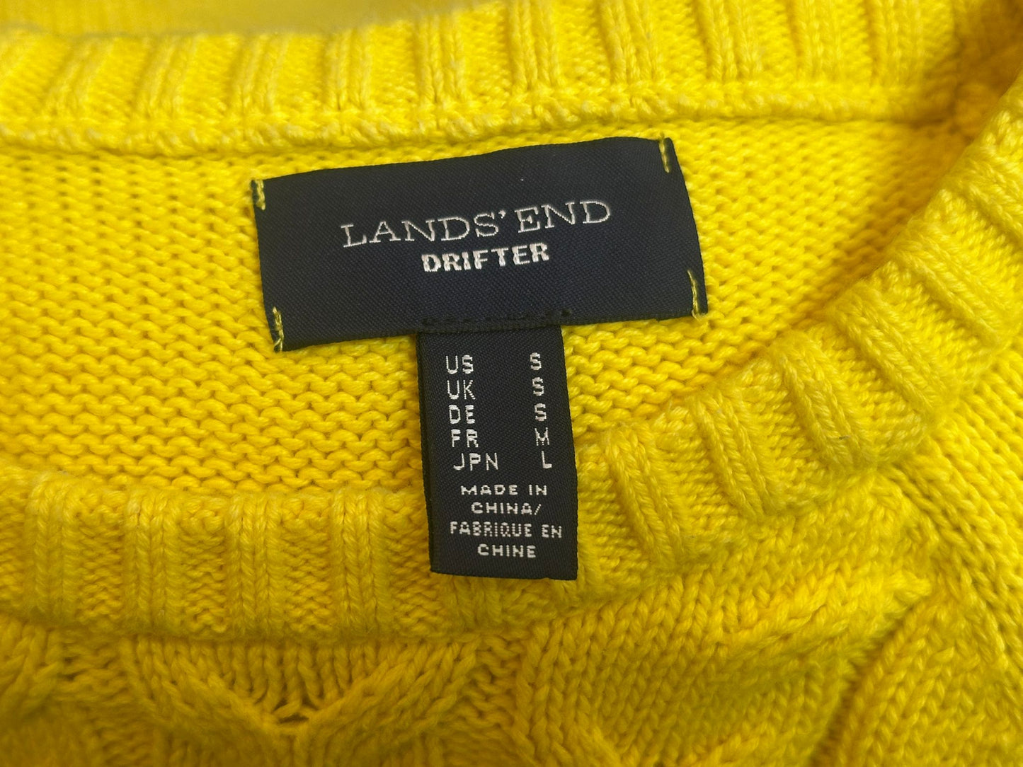 LANDS' END Drifter Yellow Jumper - 100% Cotton - Size Medium (USED)
