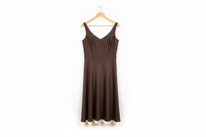 ANN TAYLOR - Women's Brown Dress with Cream Trim - Size 8 100% Silk Shell (USED)