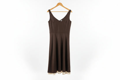 ANN TAYLOR - Women's Brown Dress with Cream Trim - Size 8 100% Silk Shell (USED)