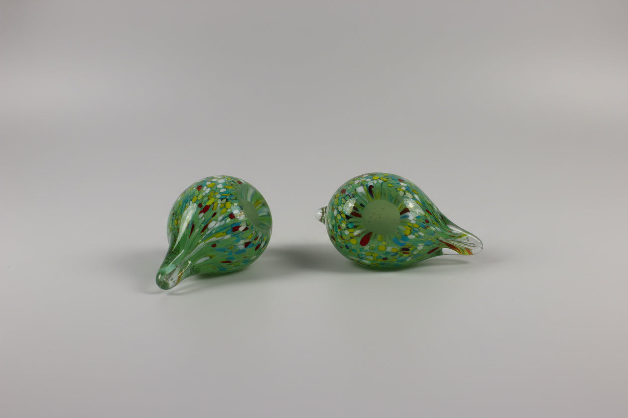 Pair of Vintage Murano style End of Day Green Speckled birds