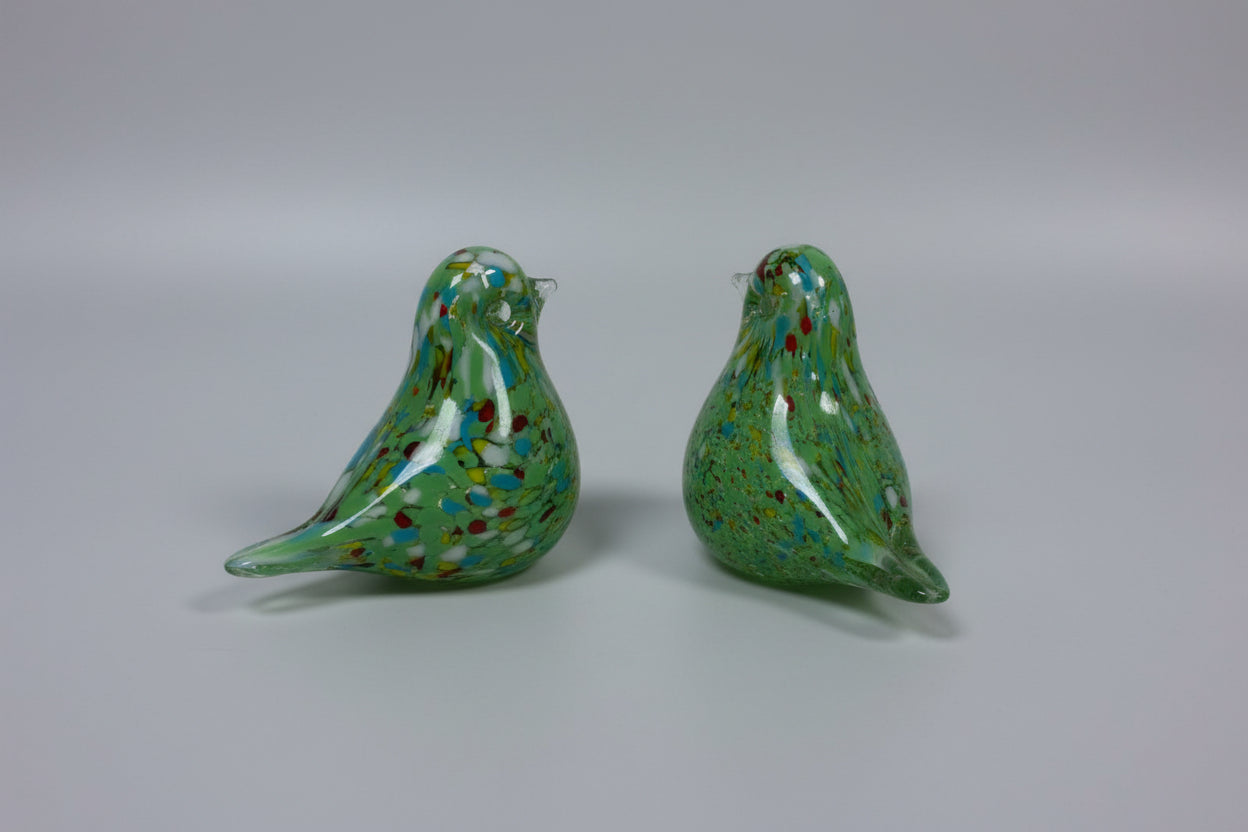 Pair of Vintage Murano style End of Day Green Speckled birds