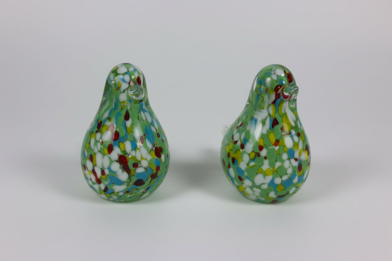 Pair of Vintage Murano style End of Day Green Speckled birds