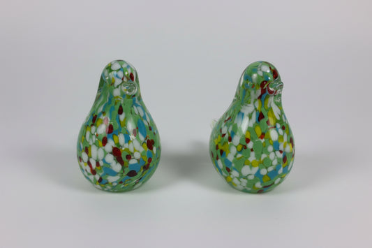 Pair of Vintage Murano style End of Day Green Speckled birds