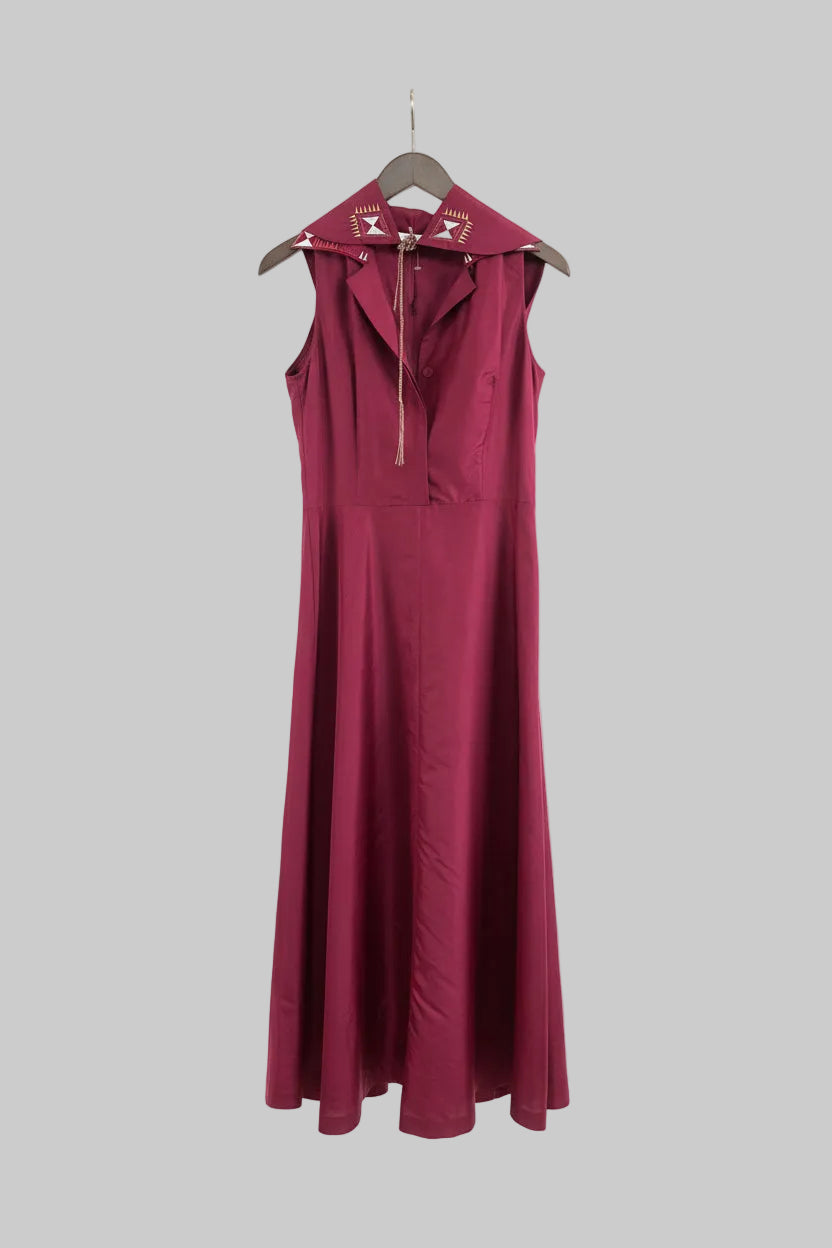 IRENE VAN RYB Women's Dark Pink Dress w/ Detachable Shawl - EU 40/UK 12 100% SILK