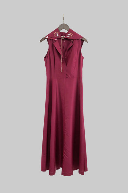 IRENE VAN RYB Women's Dark Pink Dress w/ Detachable Shawl - EU 40/UK 12 100% SILK (USED)