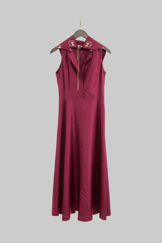 IRENE VAN RYB Women's Dark Pink Dress w/ Detachable Shawl - EU 40/UK 12 100% SILK