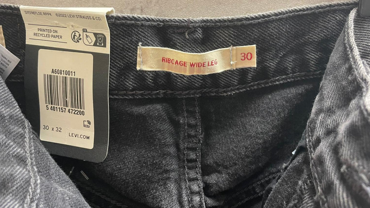 Levi's Women's Ribcage Jeans Wide Leg High Rise NWT Size 30Wx32L Black