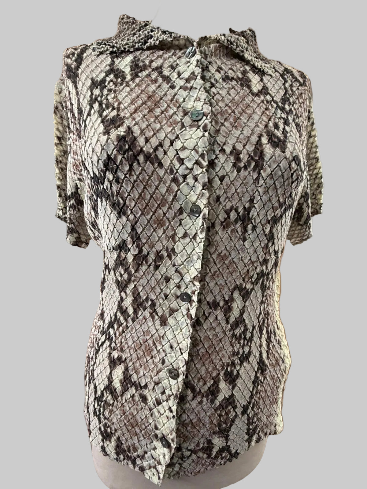 VINTAGE YOSHIKI HISHINUMA Shibori Pleated Snake Print Shirt - Avant-Garde - 100% Charity
