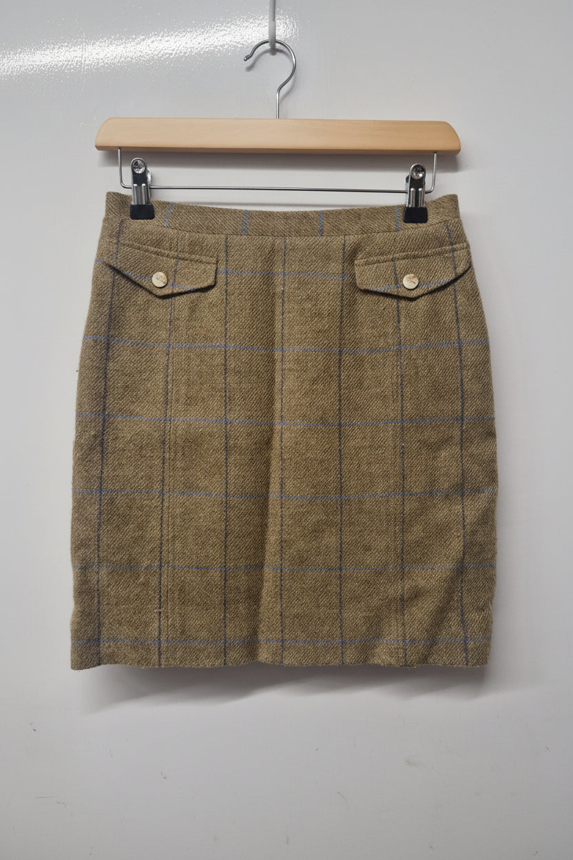 MAGEE Beige Tweed Pencil Skirt Tartan Knee-Length UK 8 EU 36 - USED