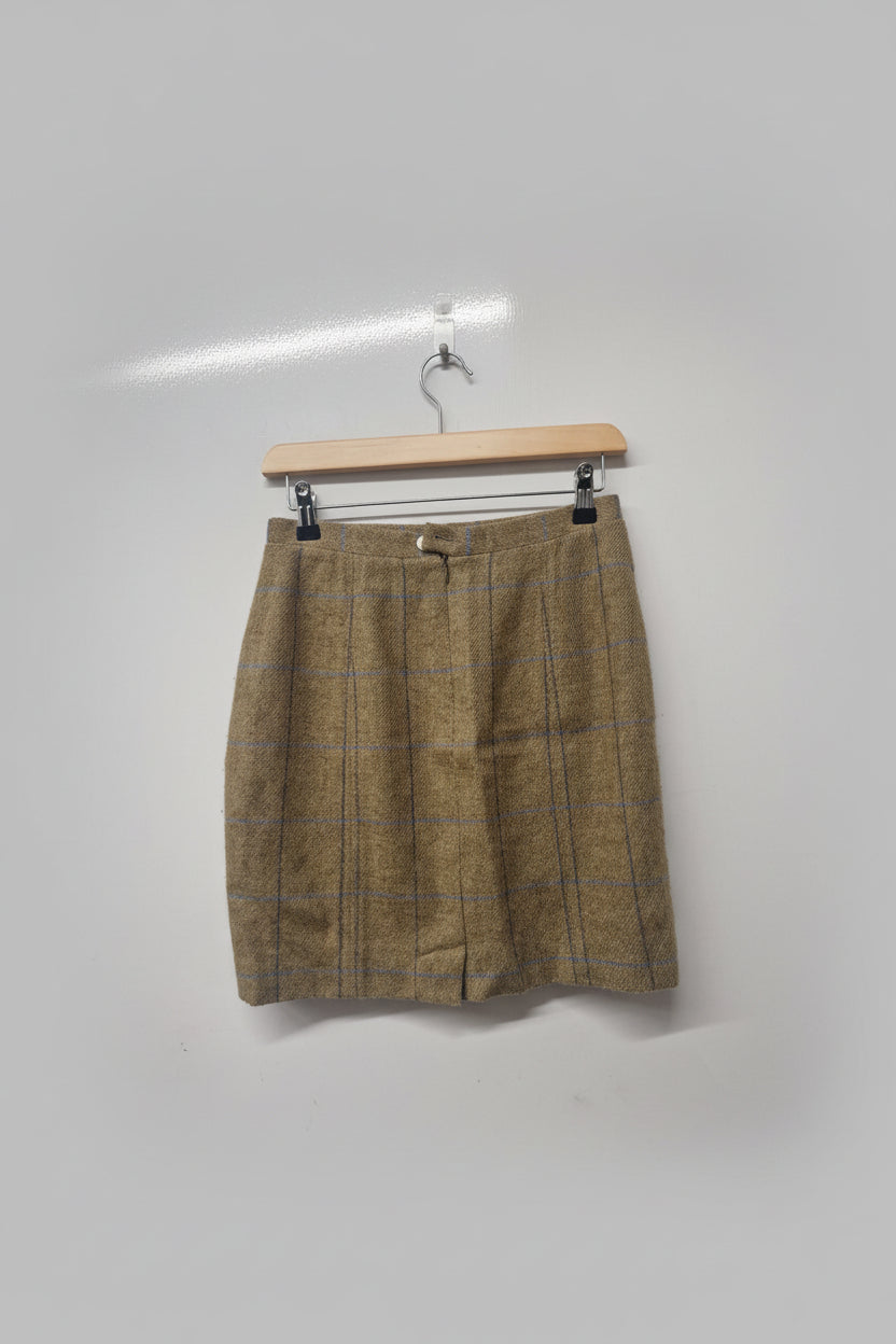 MAGEE Beige Tweed Pencil Skirt Tartan Knee-Length UK 8 EU 36 - USED