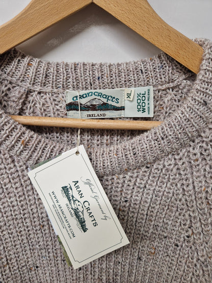 BNWT Aran Crafts Knit Jumper (XL) Beige Fisherman's Rib Crew Sweater - NEW