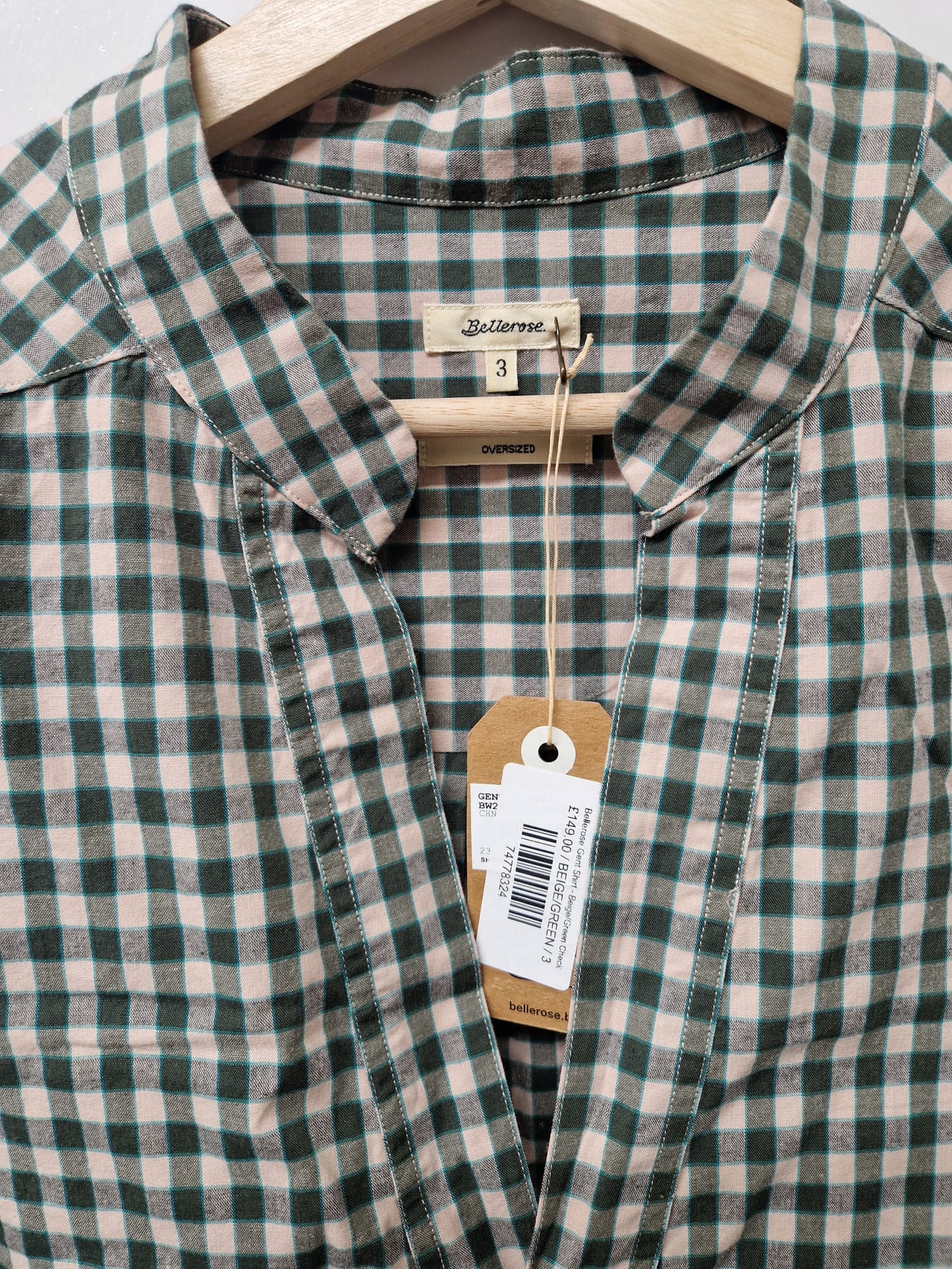 BNWT Bellerose (3) Gent Shirt - Beige / Green Check UK 12 14 Oversized - NEW
