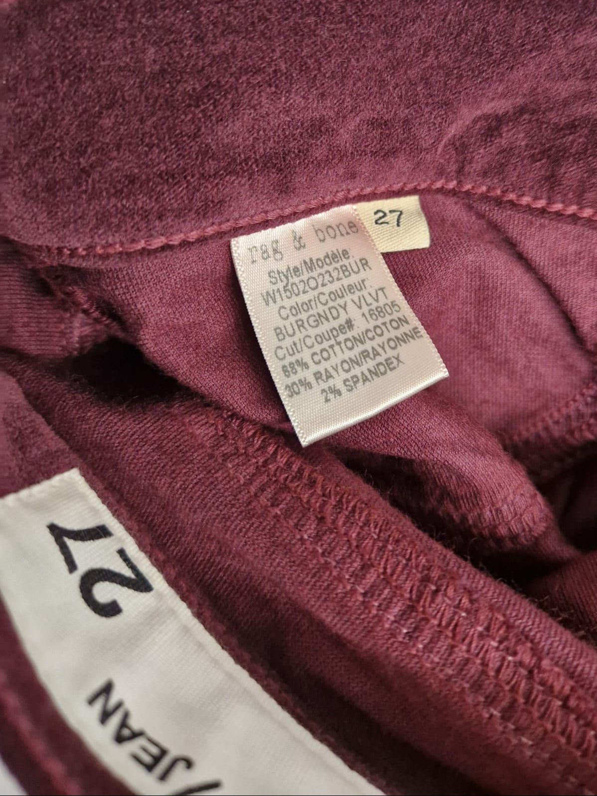 BNWT Rag & Bone (27) Burgundy Velvet Skinny-Trousers - Small - £215 - NEW