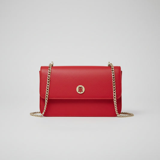 Tommy Hilfiger Red Gold Colour Chain Shoulder Handbag Bag - New