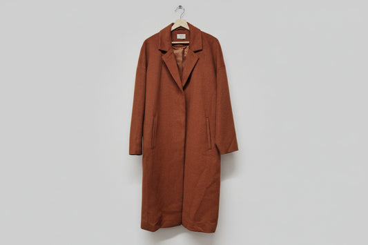 HUSH Brown Wool-Blend Coat UK 16 EU 44 Long Midi Jacket Coat Overcoat - USED