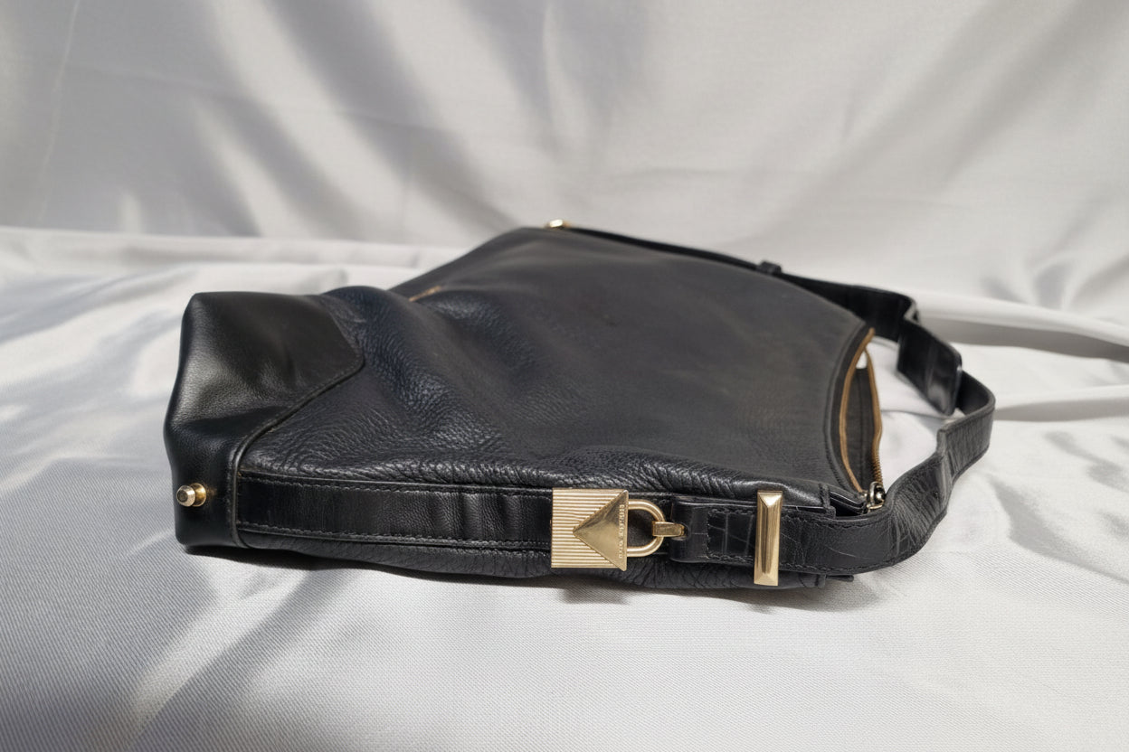 Michael Kors Black Leather Shoulder Bag Gold Hardware Handbag - USED