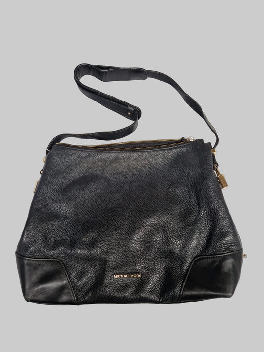 Michael Kors Black Leather Shoulder Bag Gold Hardware Handbag - USED