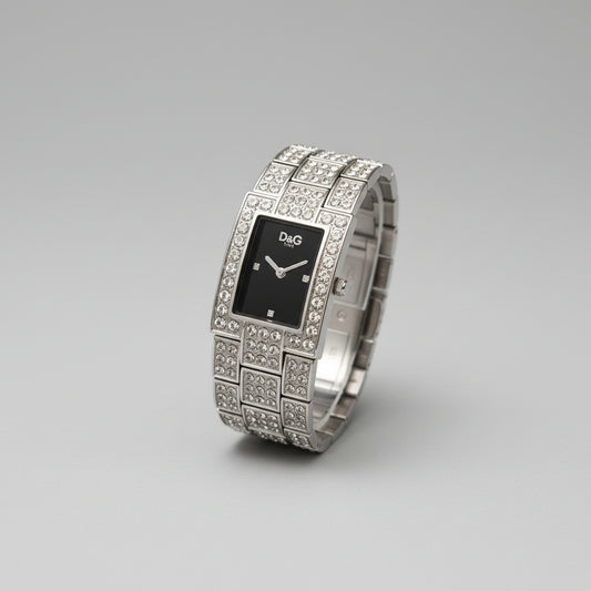 Dolce & Gabbana Diamante Wrist Watch Bracelet Black Watch-Face w/Papers - USED